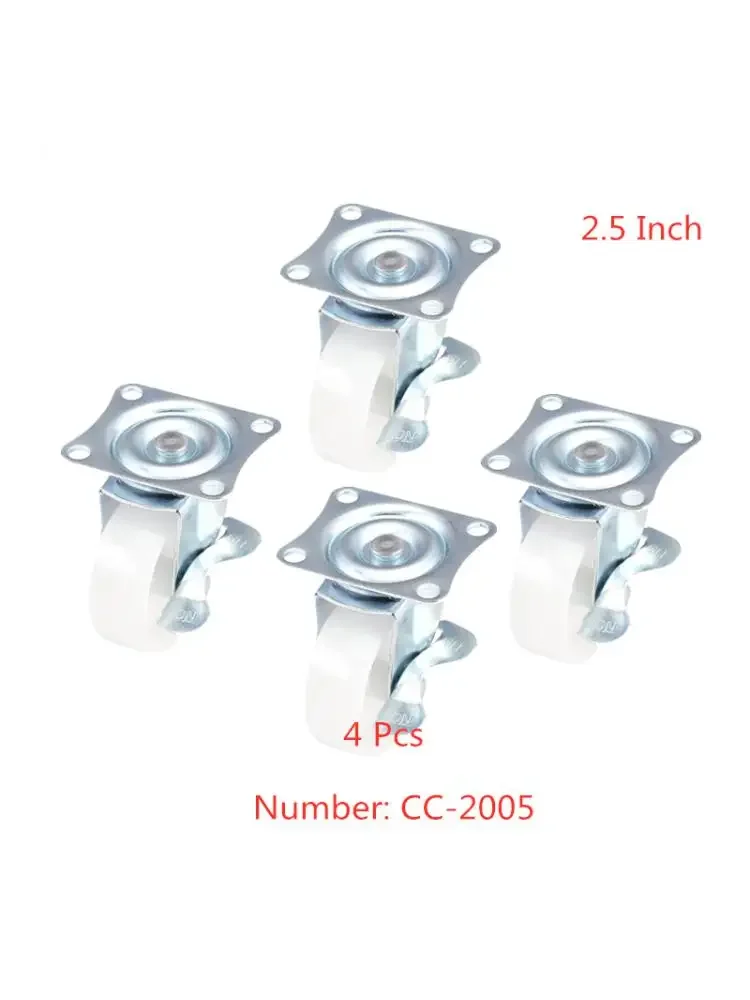 

4 Pcs/Lot 2.5 Inch White Pp Universal Caster With Brake, Industrial Furniture, Plastic Silent Wheel