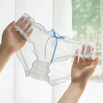 Tenu 섹시한 란제리 여성 팬티, 메쉬 미드 웨이스트 레이스 면 가랑이 엉덩이 리프트 소녀 브리프, 펄럭이는 리본 속옷 Best5 Tenu 섹시한 란제리 여성 팬티, 메쉬 미드 웨이스트 레이스 면 가랑이 엉덩이 리프트 소녀 브리프, 펄럭이는 리본 속옷 Best5