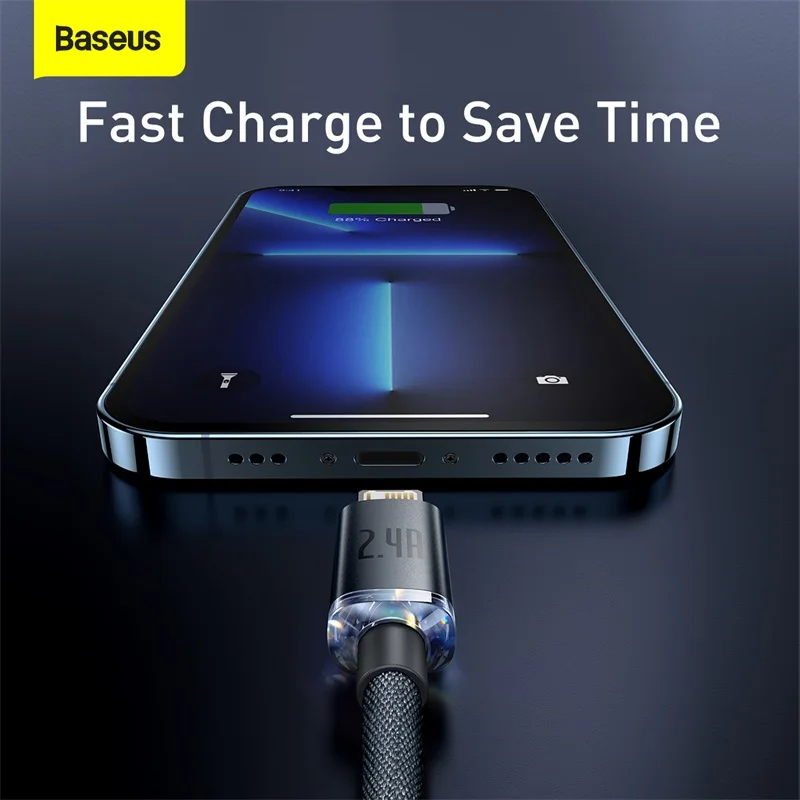 Baseus 2.4A USB Cable For iPhone 12 13 11 Pro Max X XR XS 8 7 iPad Cable Charging Charger USB Mobile Phone Cables