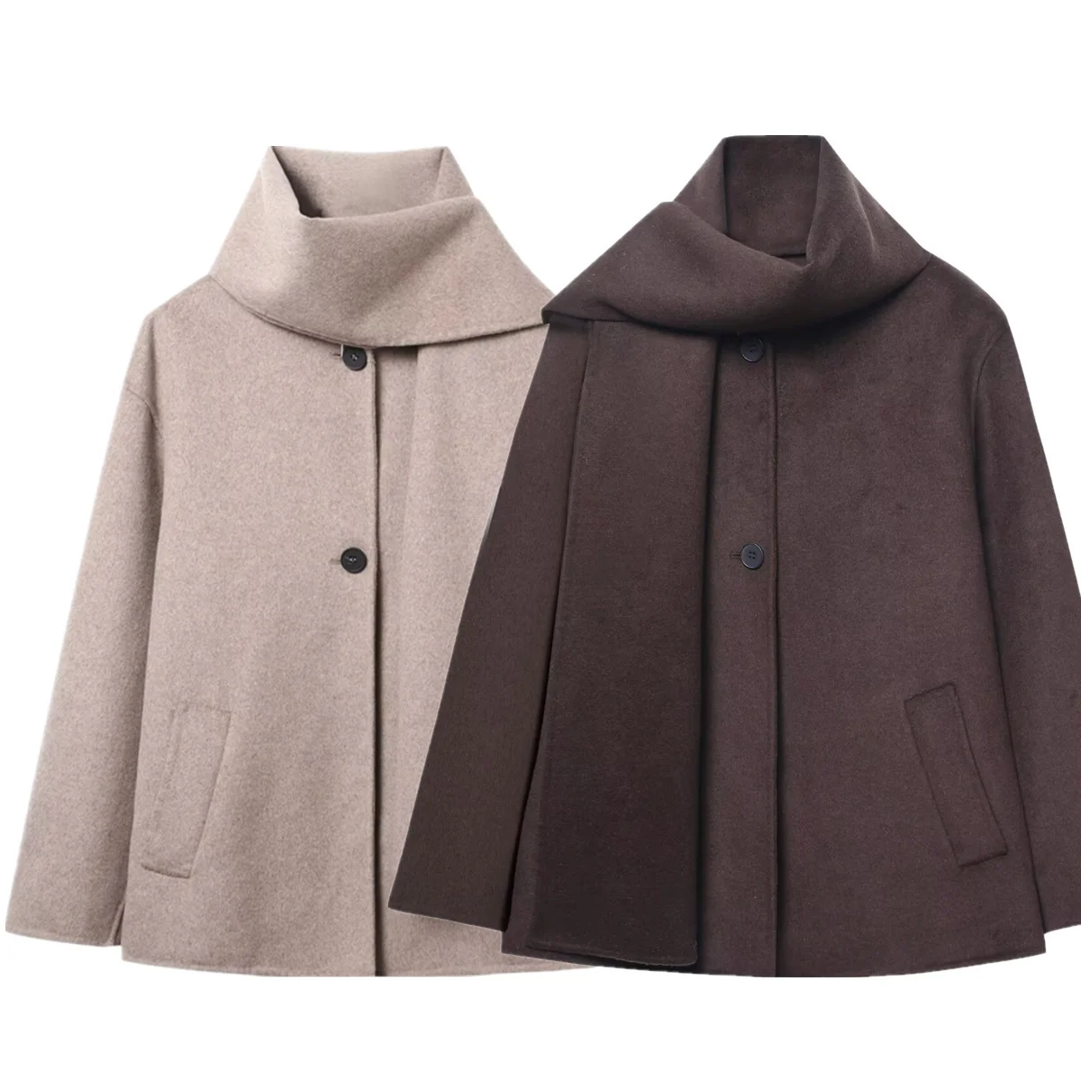 

Dave&Di, зимняя модная женская куртка, женская одежда, скандинавский минималистичный шерстяной пальто с шарфовым воротником, элегантный плащ, куртка, топы