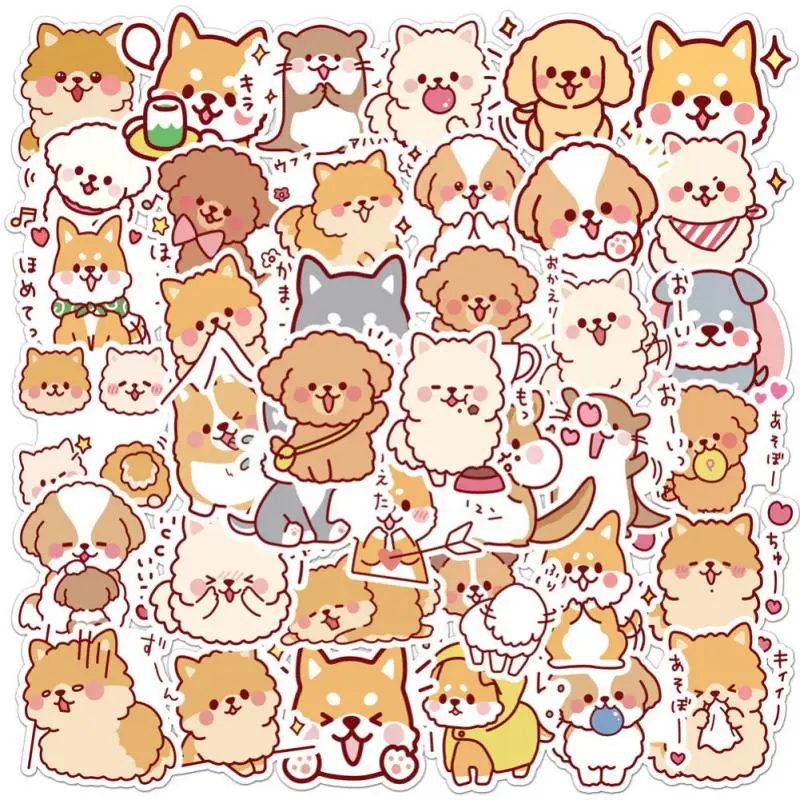 Pegatinas impermeables de PVC de perro esponjoso Kawaii, pegatinas bonitas para álbum de recortes, diario, papelería, decoración de regalo, 50 unidades por juego