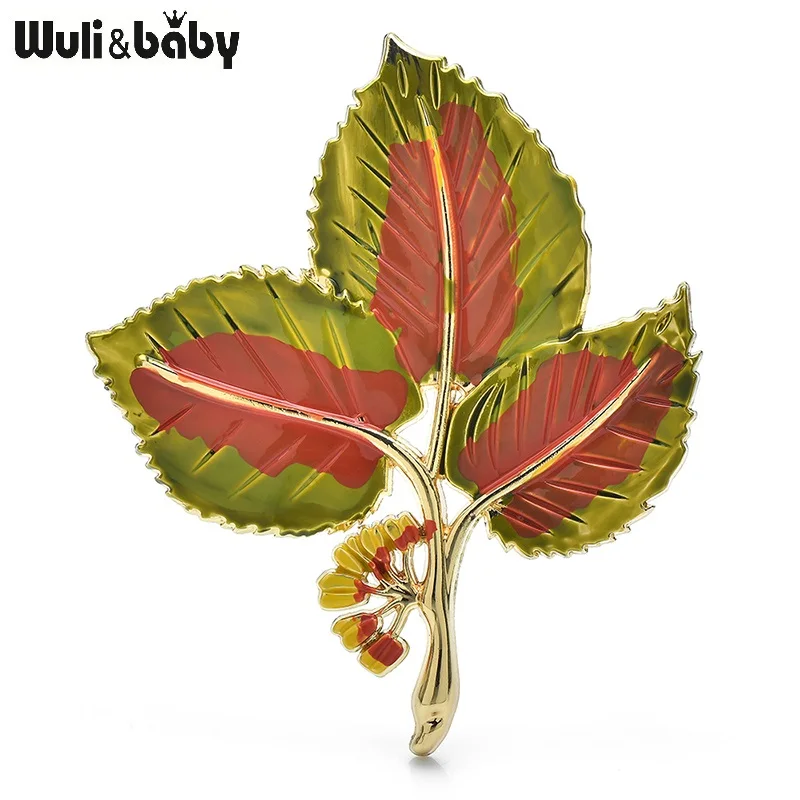 Wuli&baby Alloy Enamel Leaves Brooches For Women Unisex Simple Match Flowers Plants Party Casual Brooch Pins Gifts