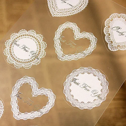 1pack Vintage White Lace And Transparent Gilding Style Sealing Sticker DIY Creative Baking Decoration Label Stickers