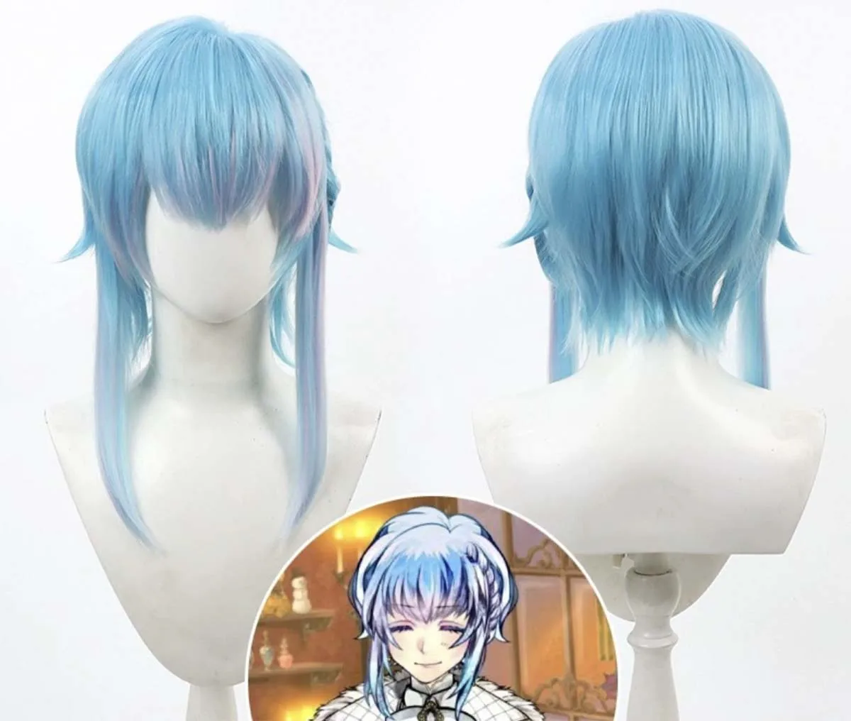 Halloween Party Game Devil Butler with Black Cat Cosplay Fleur Garcia Short Blue Hair Wig