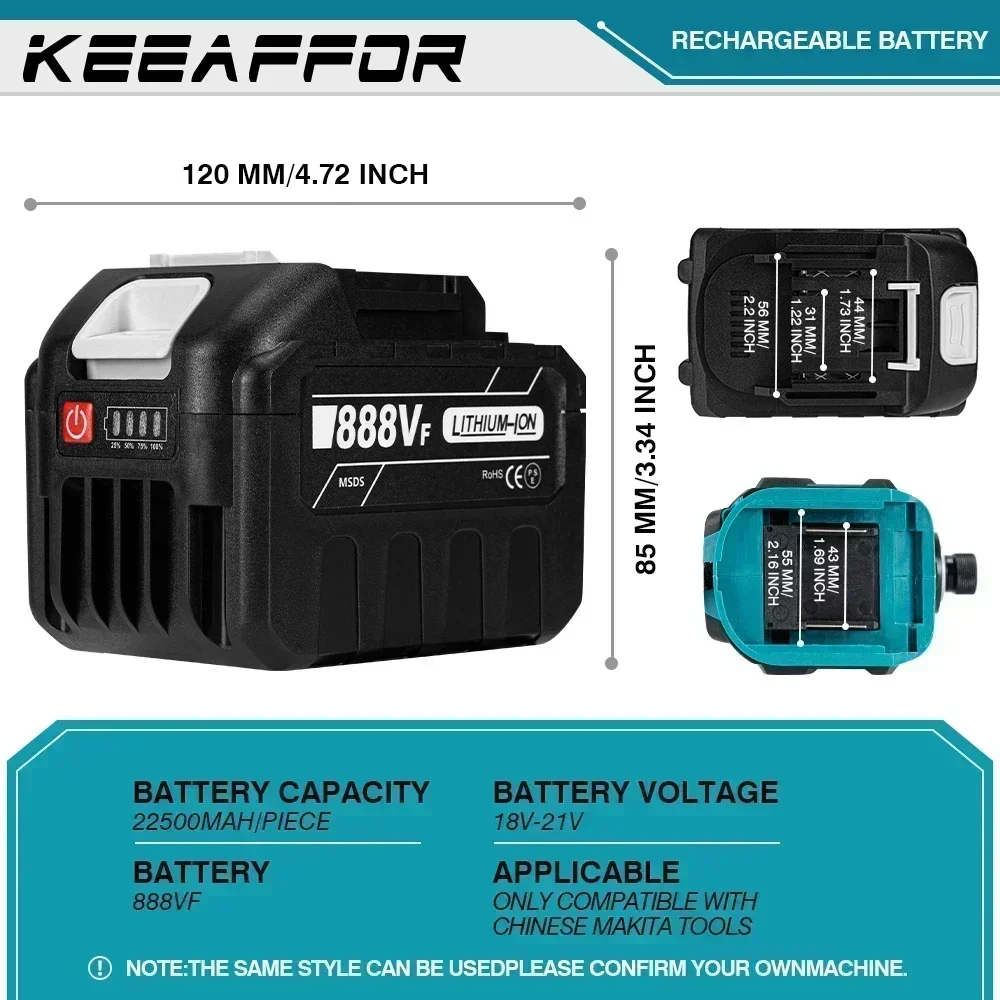 KEEAFFOR 888VF 22500mAh batería recargable de iones de litio 18V UE EE. UU. enchufe llave eléctrica taladro para batería de herramientas eléctricas