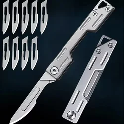 Machinery Stainless Steel EDC Folding Scalpel Medical Folding Knife  Outdoor Unpacking Pocket Knife with10pcs Replaceable Blades