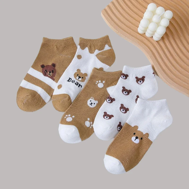 

5/10 Pairs Cartoon Academy Style Student Short Socks Little Bear Boat Socks Women High Quality Women's Trendy Socks Short Socks