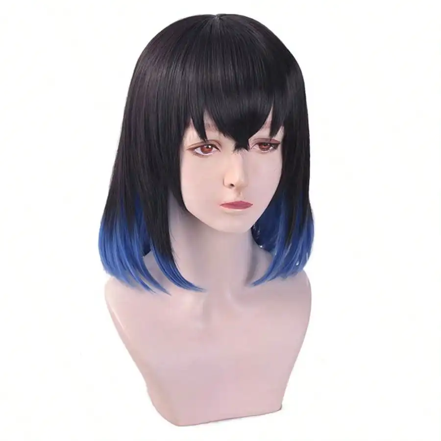 Fibra de alta temperatura hombres y mujeres para hombre Real Ombre Kimetsu No Yaiba pelucas cortas de Cosplay sintéticas Hashibira Inosuke
