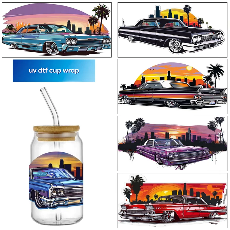 popular Fashionable car design 3D UV DTF Cup Wrap UV Self-Adhesive Stickers Innovative Cup decoration