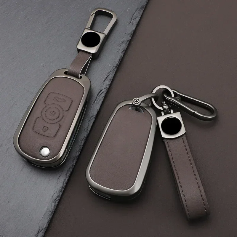 

Metal Leather Car Key Case Cover For Opel Vauxhall Astra K Corsa E For Buick Verano ENCORE GX GL6 Key Protector Shell Keychain