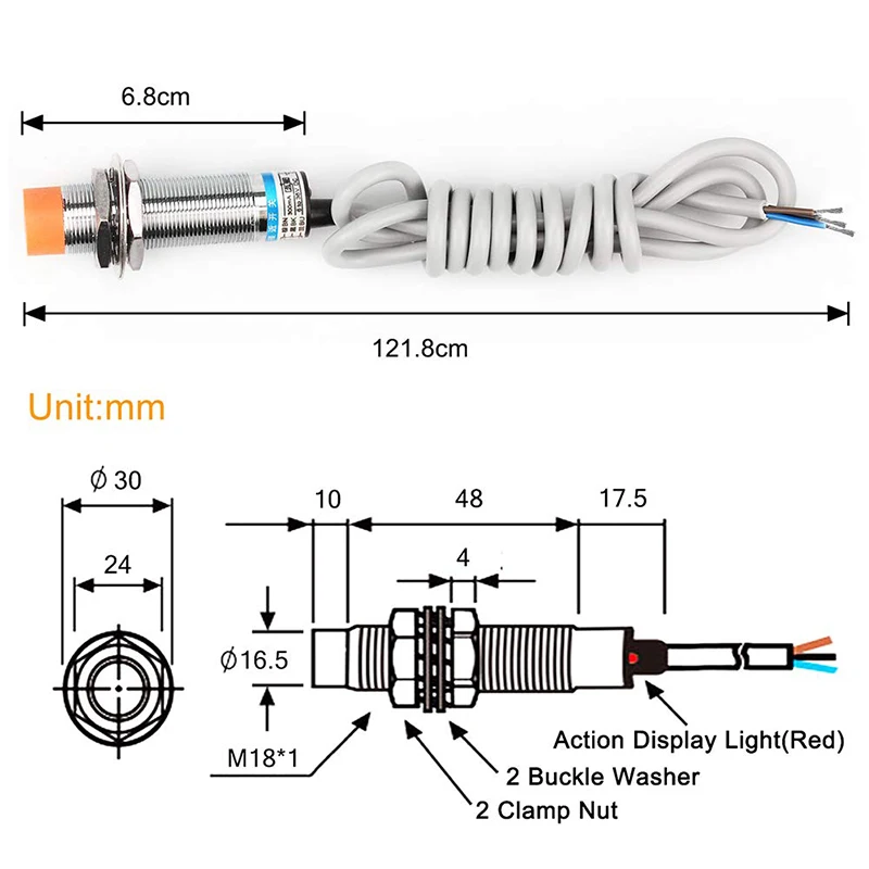 2Pcs 8mm Inductive Proximity Sensor Detecting Distance Approach Sensor Cylinder Proximity Switch NPN NO DC 6-36V 300MA