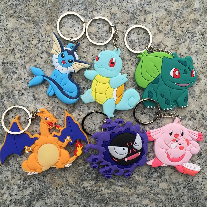 Pokemon Anime Figures Gengar Charizard Pikachu Soft Rubber Keychain Bag Key Ring Pendant Accessories Children Toy Birthday Gifts