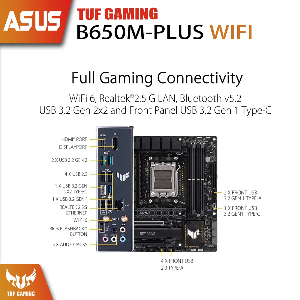 Новый комплект ASUS TUF GAMING B650M-PLUS WIFI с AMD Ryzen 7 7800X3D процессор DDR5 память материнская плата AM5 RGB mATX Combo HDMI DP USB поддерживает видеокарты NVIDIA AMD для настольных ПК Gamer