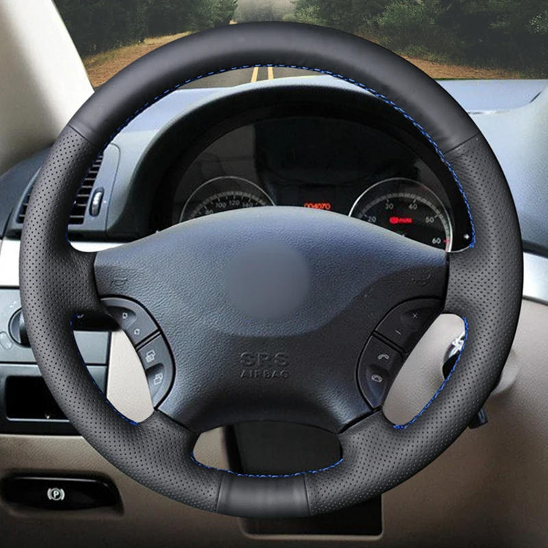 for Mercedes Benz Viano 2006-2011 Vito 2010-2015 Hand-stitched peach wood grain Black non-slip Leather car Steering Wheel Cover