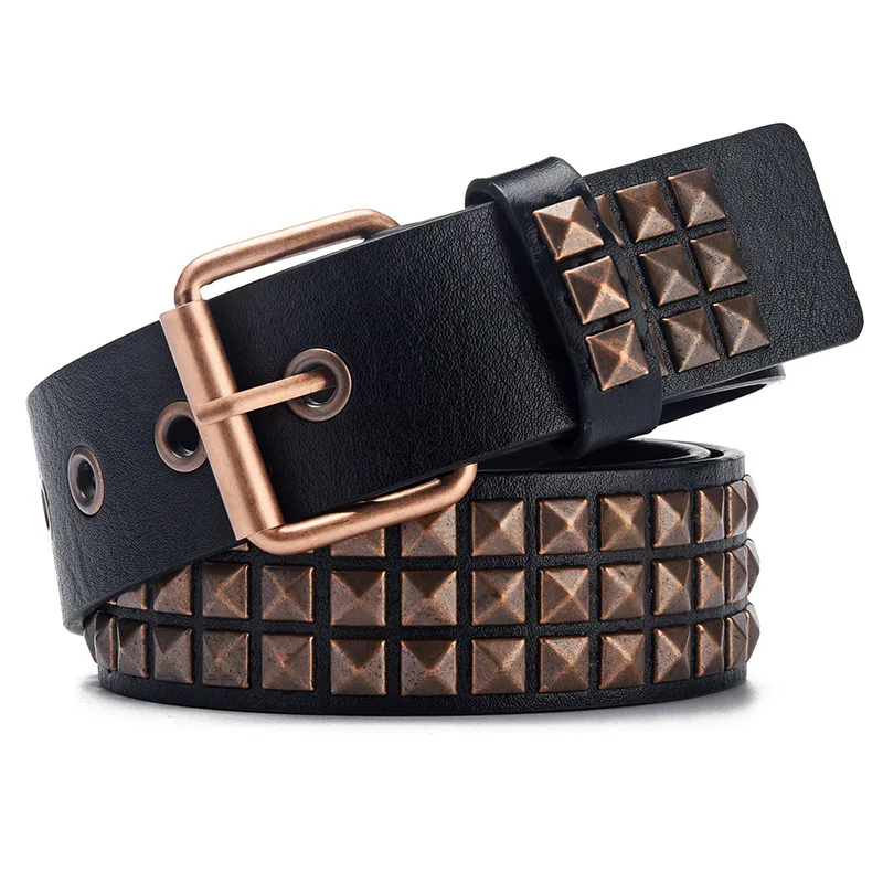 

High Quality Unisex Fashion Belt Rivet Belt for Women Men Studded Belt Cool Punk Rock With Pin Black Buckle Belts for Jean