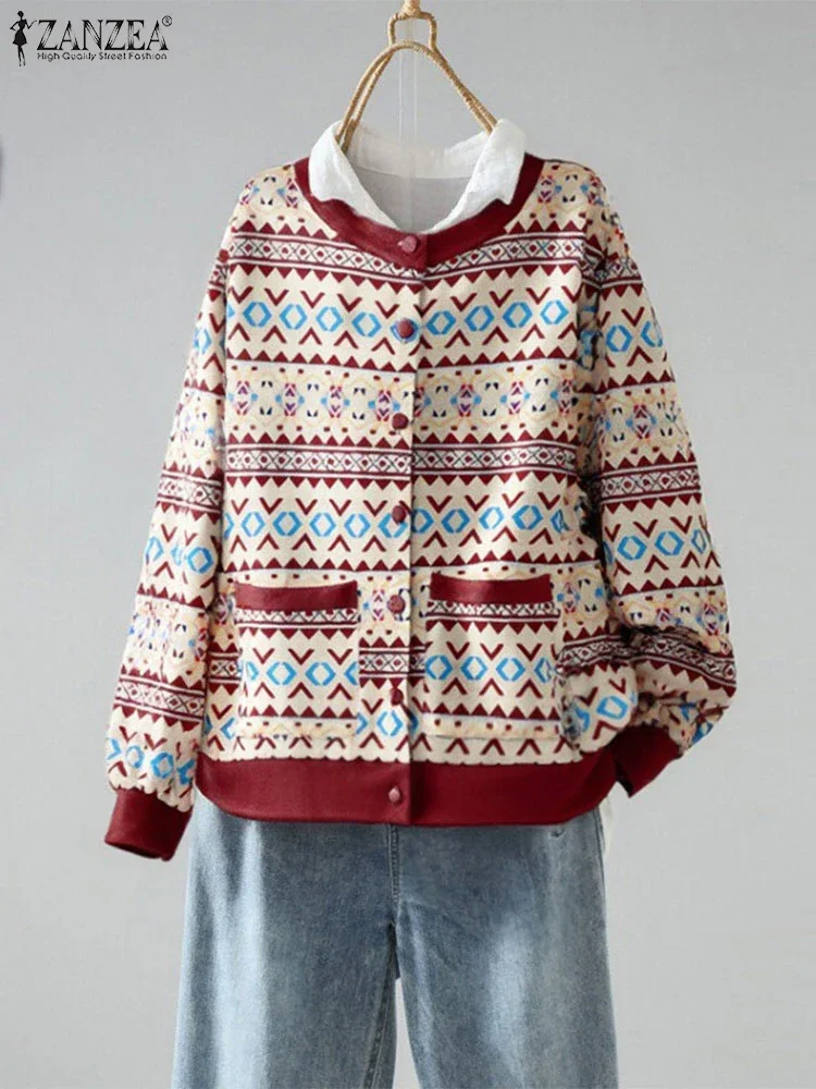 

ZANZEA женские рубашки в полоску с длинными рукавами, осень 2022, блузки с принтом, корейские винтажные вязаные блузки с круглым вырезом и принтом, Femininas