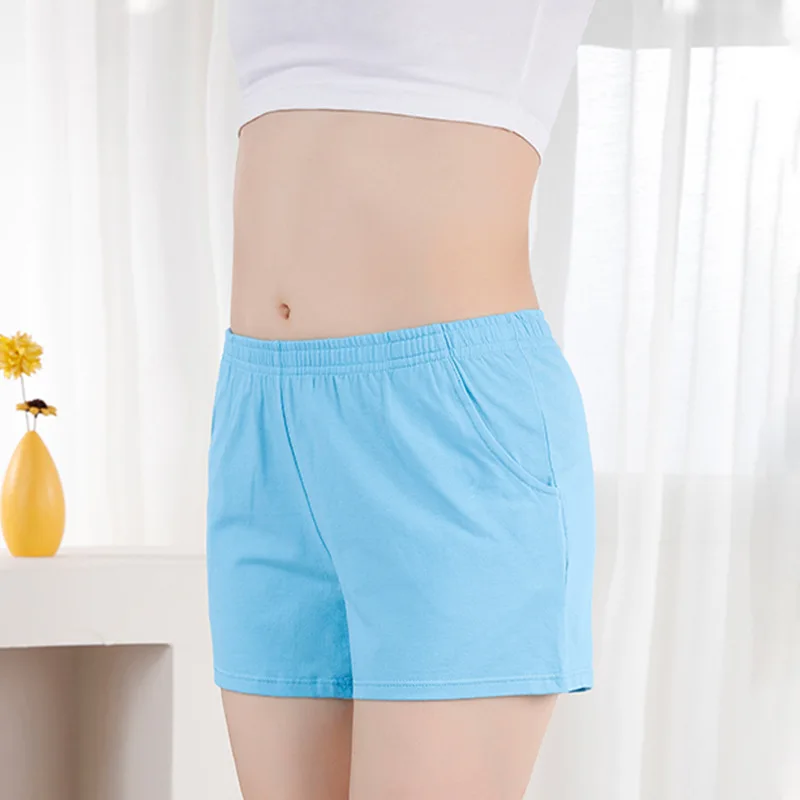 Women's Casual Shorts Cotton Breatahble Sweat Absorption Sports Trunks Femal Mid Waist Aro Pants Sleep Pajama Nightwear Homgwear
