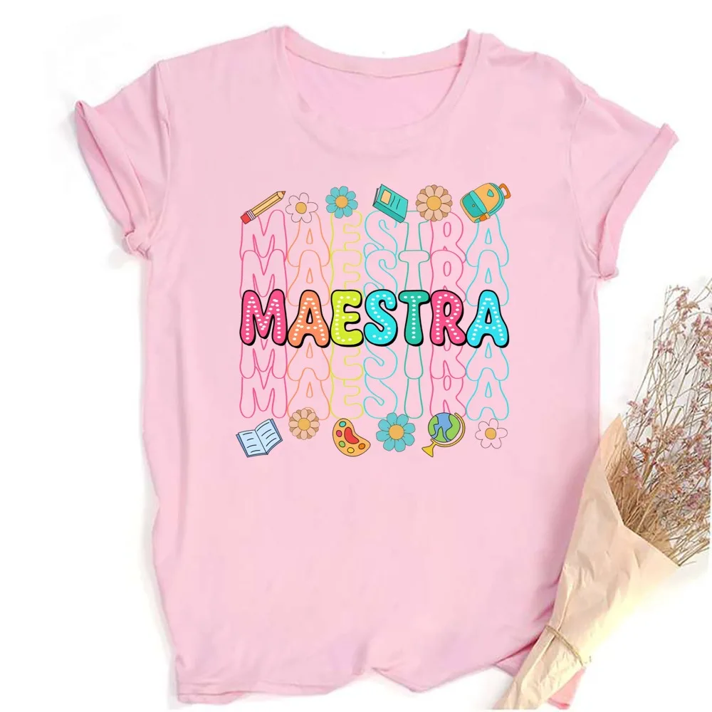 Spanish MARSTRA Print Girls Tee Tops Teacher Short Sleeve Round Neck T Shirt Fashion Teacher Clothes The Best Gifts To Teachers