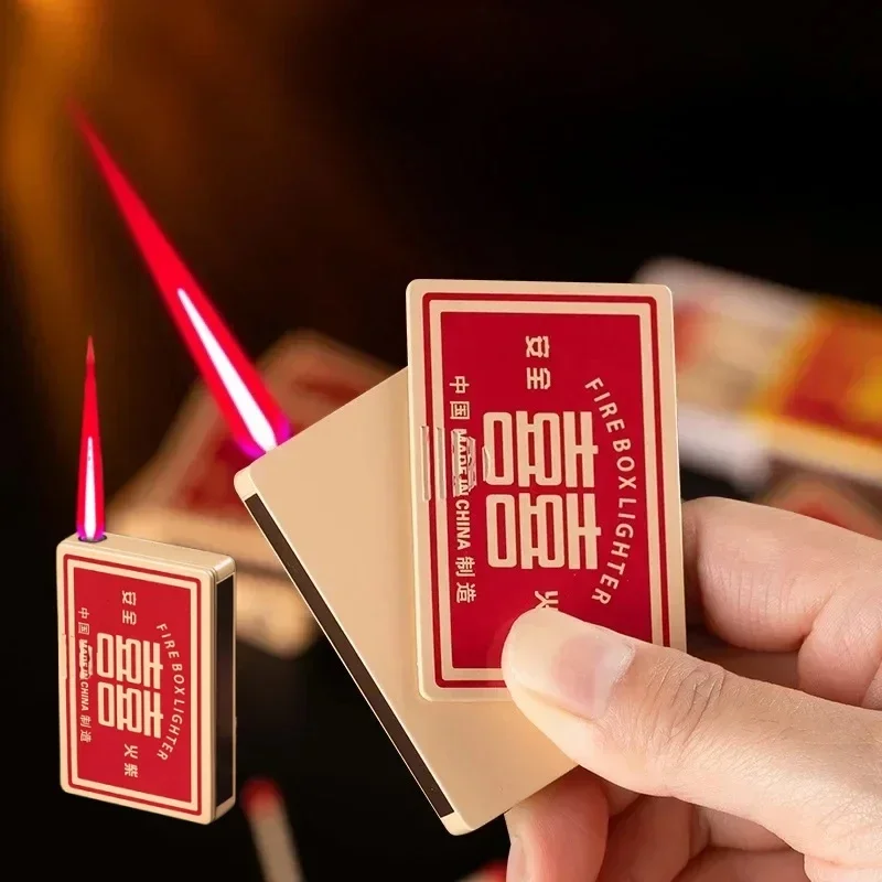 

Creative matchbox/poker shaped straight jet lighter with side sliding ignition, portable metal windproof cigarette accessory New