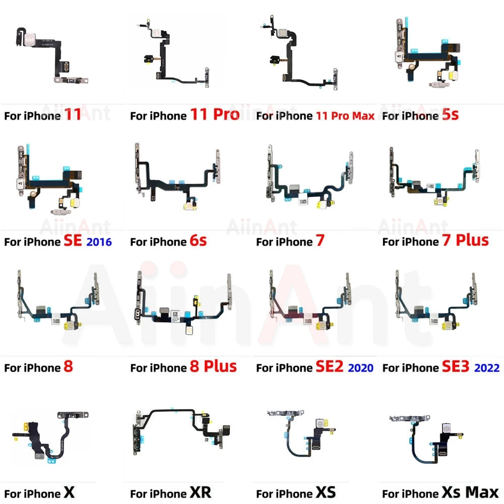 AiinAnt Power Volume Buttos Flash Light Power Flex Cable For iPhone 11 Pro X XR Xs Max 5s SE 6s 7 8 Plus SE 2 3 2020 2022