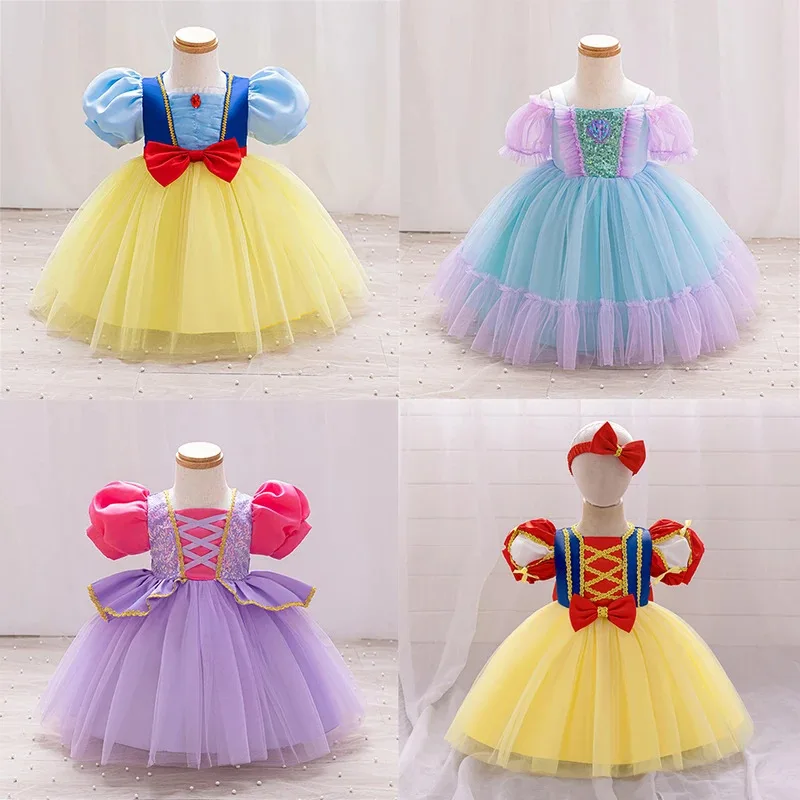 

Toddler Girls Alice Mermaid Rapunzel Cosplay Costume Kids Belle Snow White Halloween Birthday Party Role Play Princess Dress