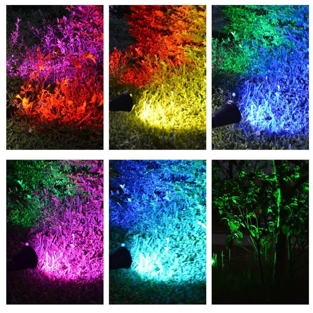 Lâmpada solar 7led com construído na bateria de lítio 2200mah, rgb colorido, para exterior, jardim, gramado, paisagem