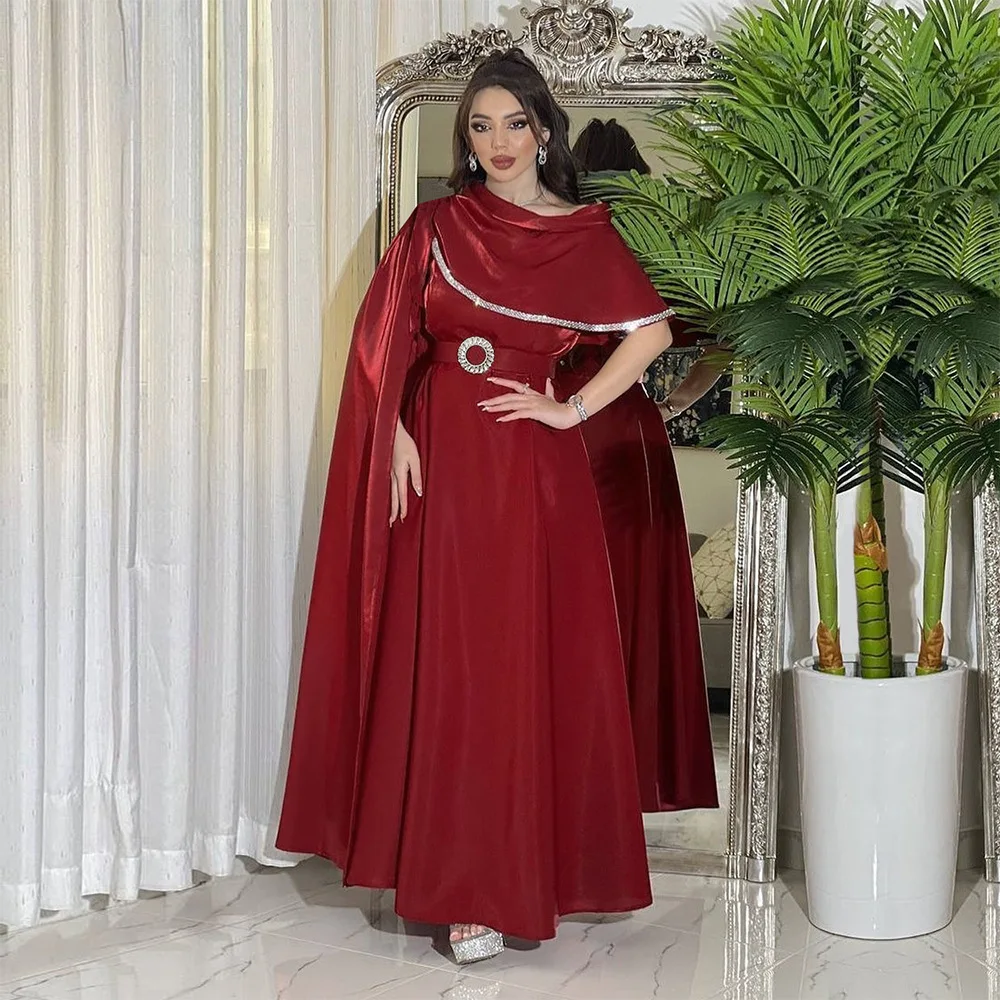 XQY500252 Muslim Women's Slim Fit Banquet Robe Dress with Belt