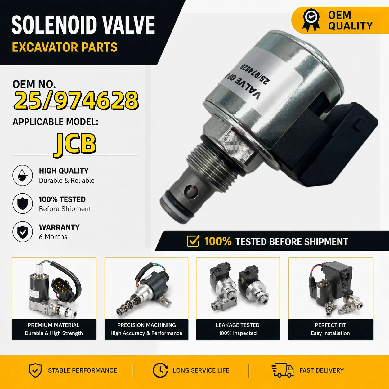 12V Solenoid Valve 25/974628 SV08-A-D12 For JCB 1400B 1550B 1600B 1700B 214 215 3C 3CX 3D Backhoe Loader Excavator Hydraulic