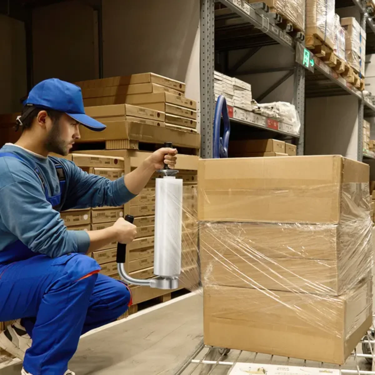 موزع فيلم مطاطي VEVOR - لفات مقاس 12 بوصة - 20 بوصة، حامل صناعي بمقبض ممتد - لتغليف البليت (عبوة واحدة)