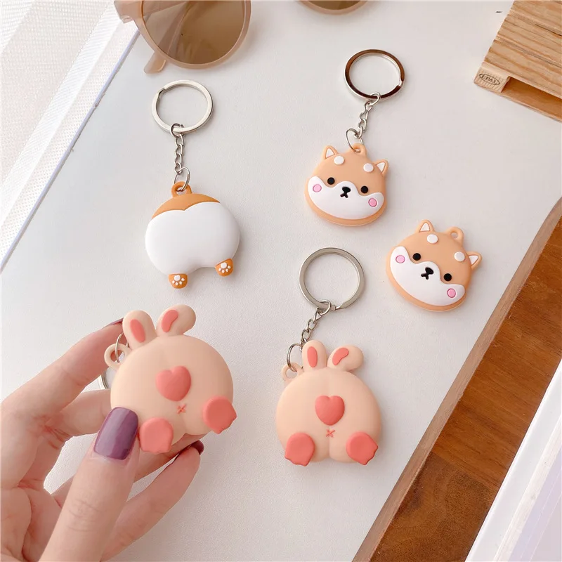 For AirTag Case Locator Keychain Cute Funny Dog Bunny Cartoon Silicone Keyring For  Women Girl Couple Cute AirTag Key Chains