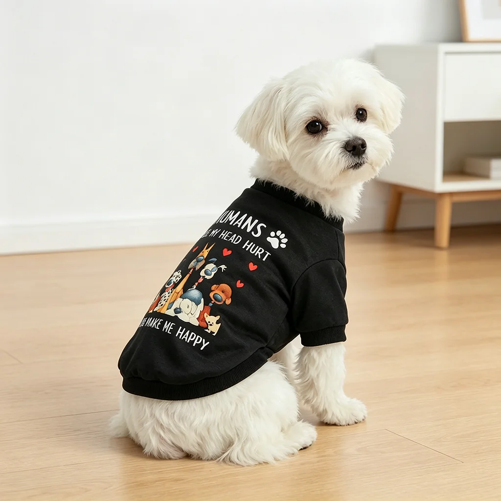 Sudadera para perro con estampado gracioso – Pullover negro suave - imagen 2