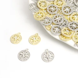 10pcs Exquisite Rhinestones Eight-pointed Star Decor Compass Charms Versatile Sweater Chain Earrings DIY Round Hollow Pendants