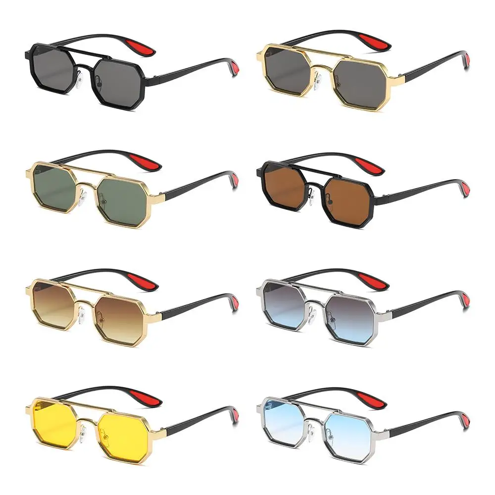 

Trendy Metal Polygon Sunglasses Punk Street Wear Double Bridge Sun Glasses UV400 Men's Shades