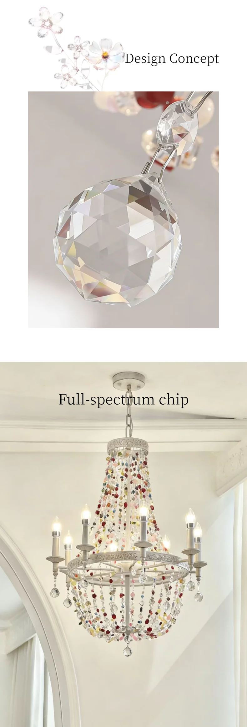 French Colorful Crystal LED E14 Pendant Light American Retro