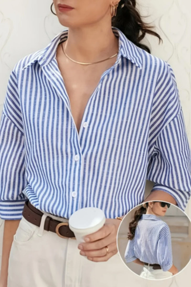 

Женская модная полосатая рубашка с короткими рукавами в стиле поездок на работу