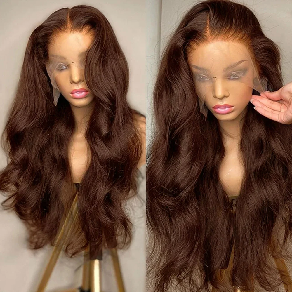 

Ocean Wave Brown Soft 28" Long 5x5 Silk Base Jewish Human Hair Wig With Preplucked HD Lace European Hair Glueless Baby Hair Wig