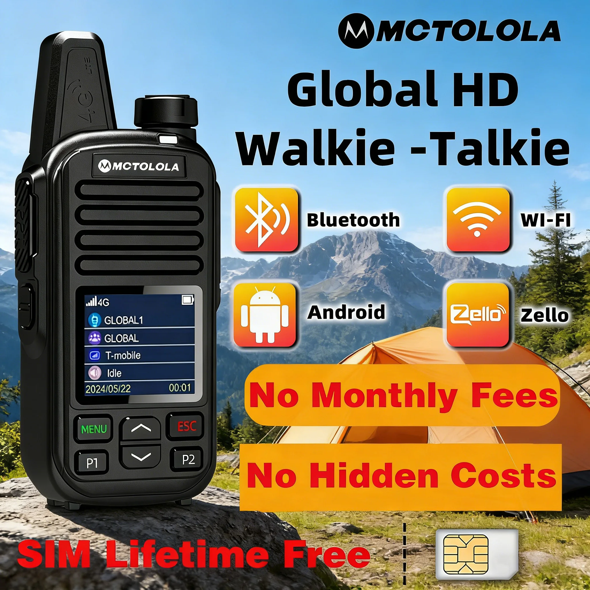 MOTOLOLA SIM Card Lifetime Free 4G Global High-Definition Sound Quality Walkie Talkie with Large Capacity and Long Battery Life