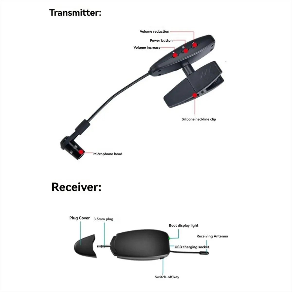 نظام ميكروفون لاسلكي جديد + UHF 2.4G للأدوات - مجموعة جهاز استقبال وجهاز إرسال للساكسفون #5