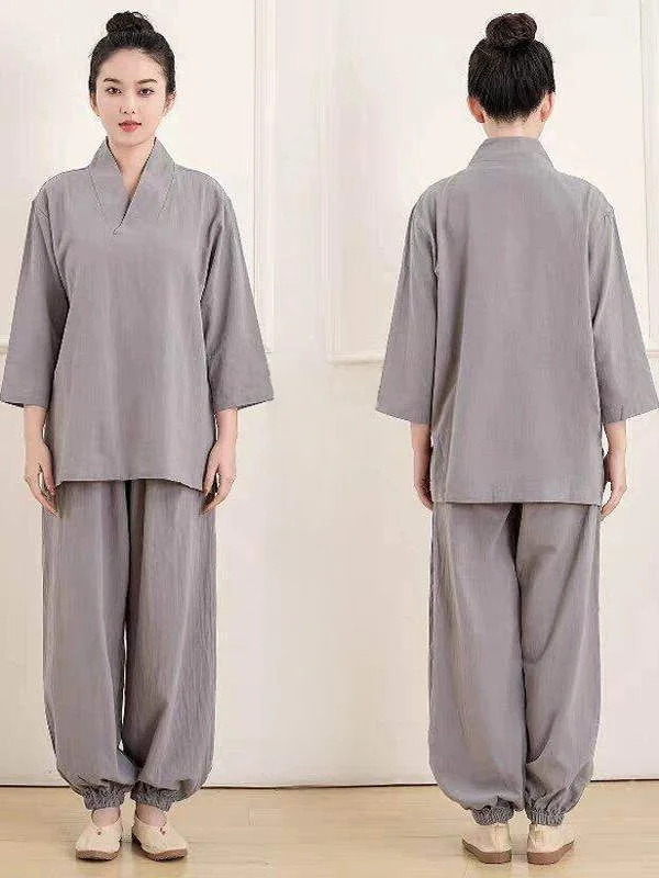 

Pure Cotton Summer Breathable Loose Sitting Meditation Zen Repairing Set for Women Spring Autumn Seasonal Comfortable T-Shirt