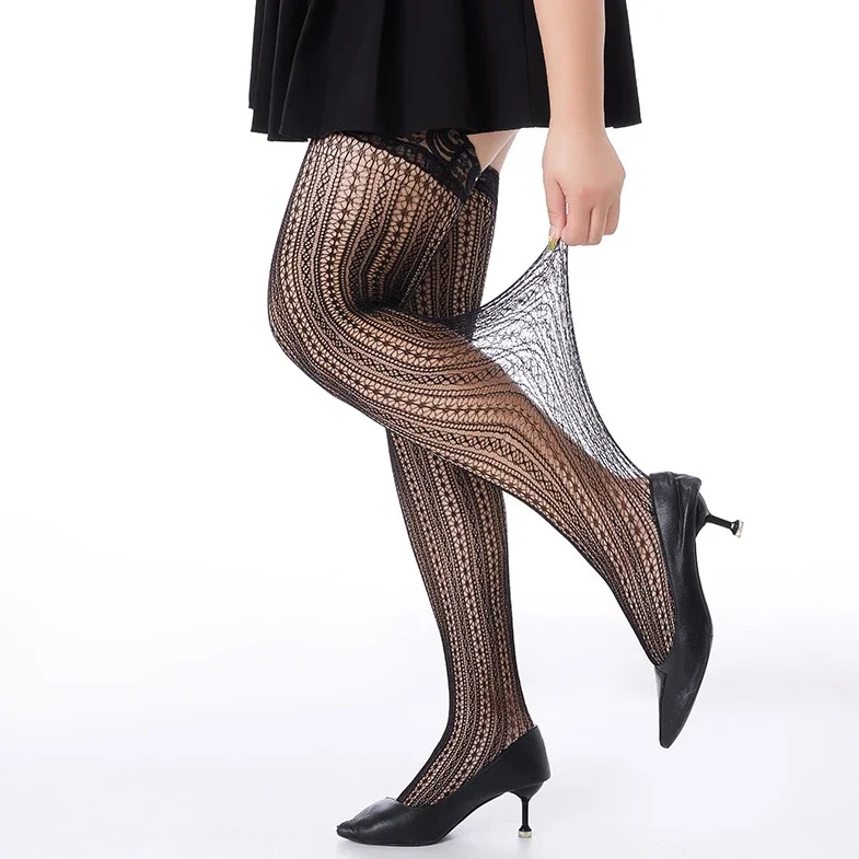 

Plus Size Over Knee Socks Non-slip Silicone Sexy Stockings for Women Lingerie Lace Fishnet Hosiery Erotic Thigh High Stockings