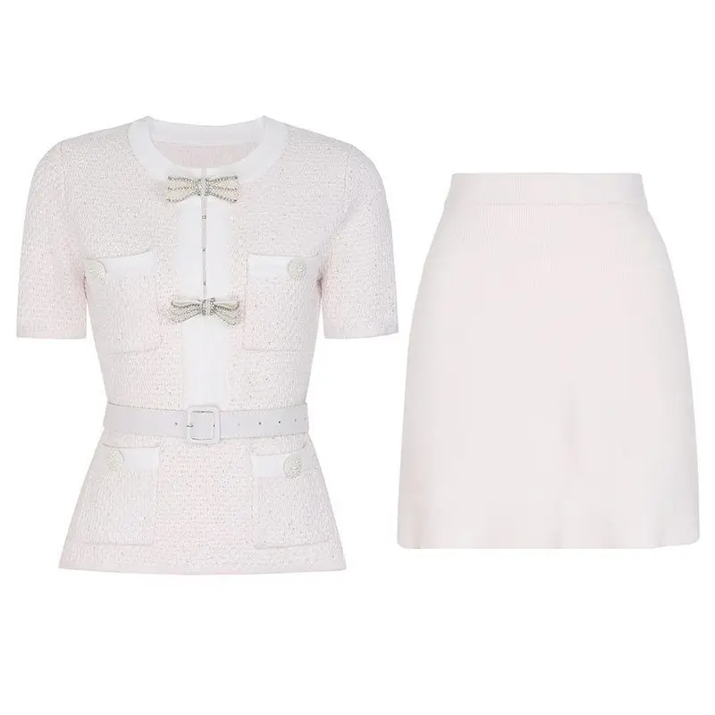 White short-sleeved top + skirt