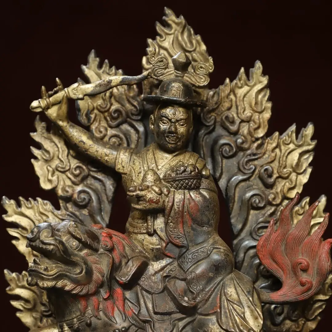 Antique Damchen Garwa Nagpo Statue Wrathful Tibetan Dharma Protector Figurine Religious Home Altar Meditation Decor Sculptures