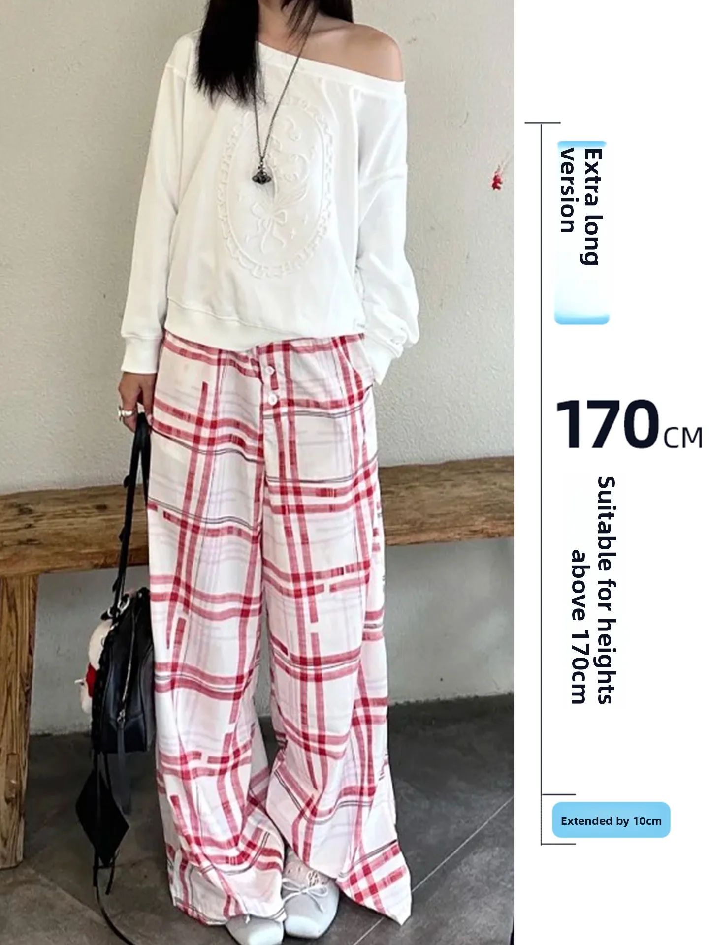 

Широкие брюки-палаццо для женщин, повседневные, осенние, универсальные, красно-белые, с оригинальным дизайном, с высокой талией, прямого кроя