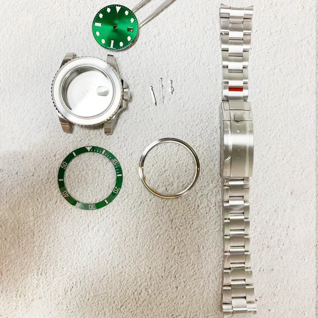 Fit 3135 / Cal.3135/2824 Movement Embedded Ceramic Bezel Black/green Sub-mariner Watch case Kit 116610 904l Steel