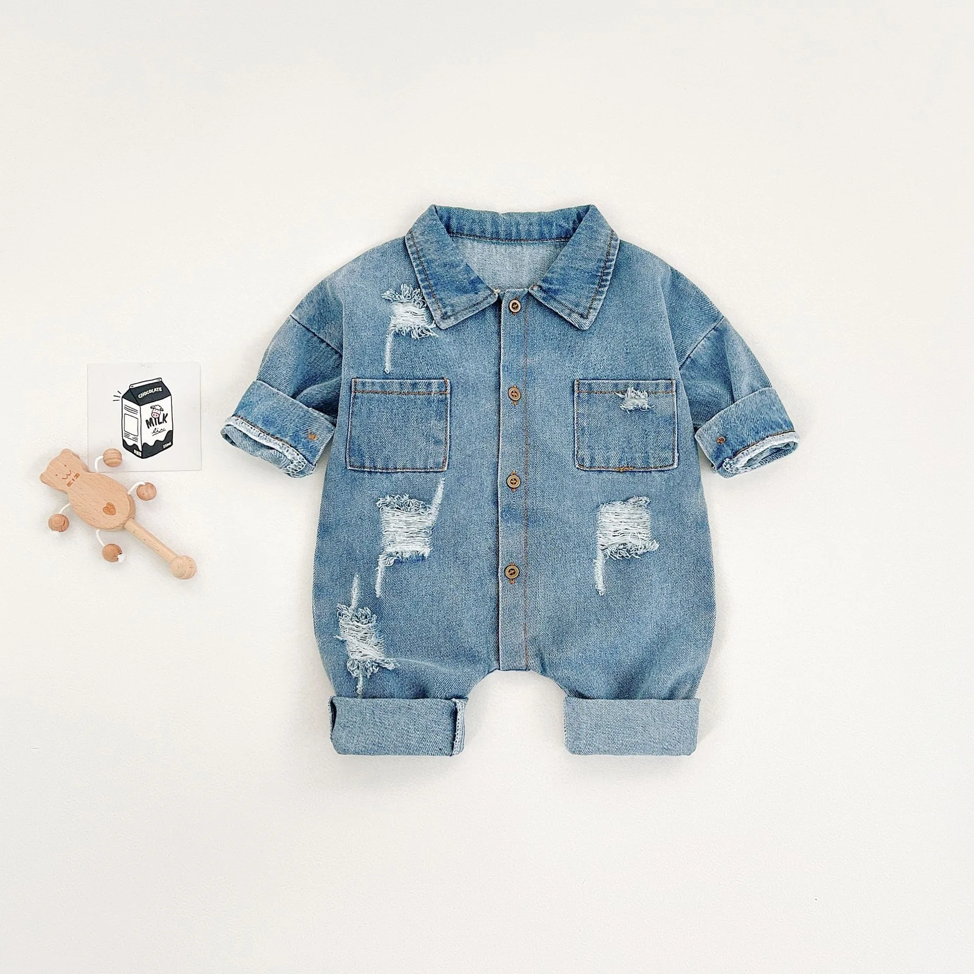 Ircomll New Autumn Infant Denim Climbing Clothing Romper Lapel Shirt Baby Boy Clothes Baby Jumpsuit Girl Newborn Overalls Onesie