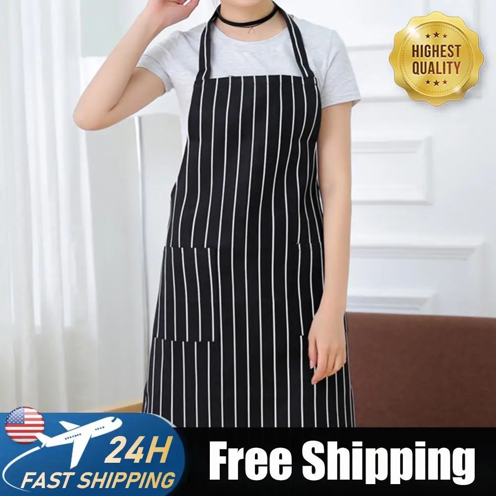 

Bib Apron Oilproof Stripe Chef Cooking Gadget Waterproof Food Drink Baking Apron Sleeveless Overalls with Two Pockets