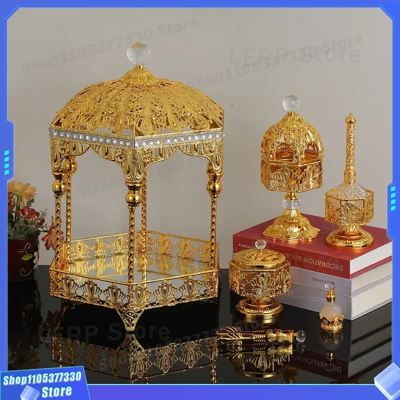Golden Hollow Aromatherapy Burner Set Six Piece Arab Style Home Decor Incense Holder for Living Room Court Decoration