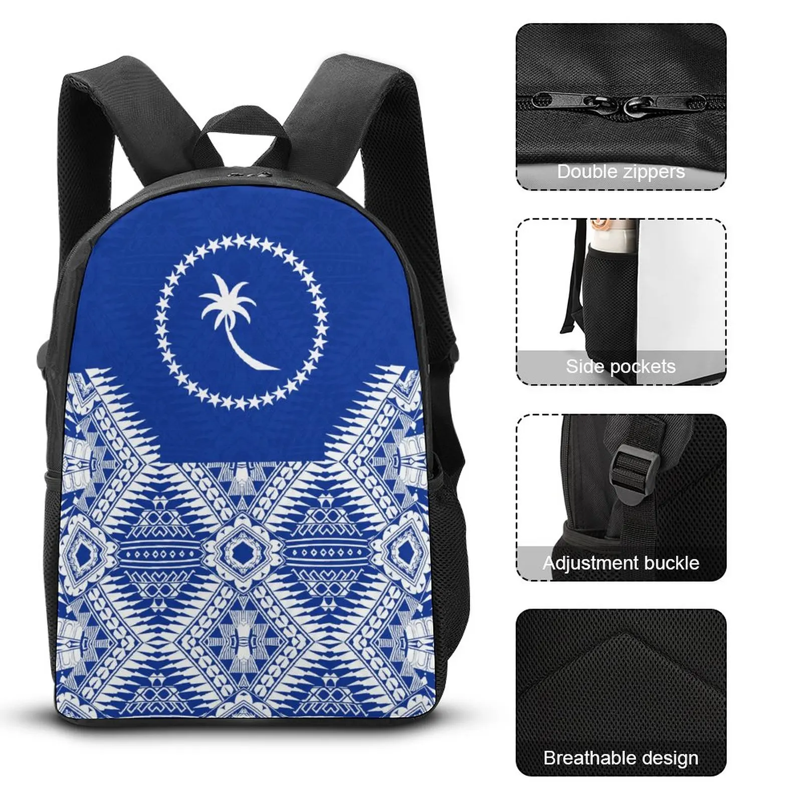 Customized Three Piece Polynesian Vintage Tribal Ethnic Style Backpack Lunch Bag Pencil Box School Camping Essential Travel Bag