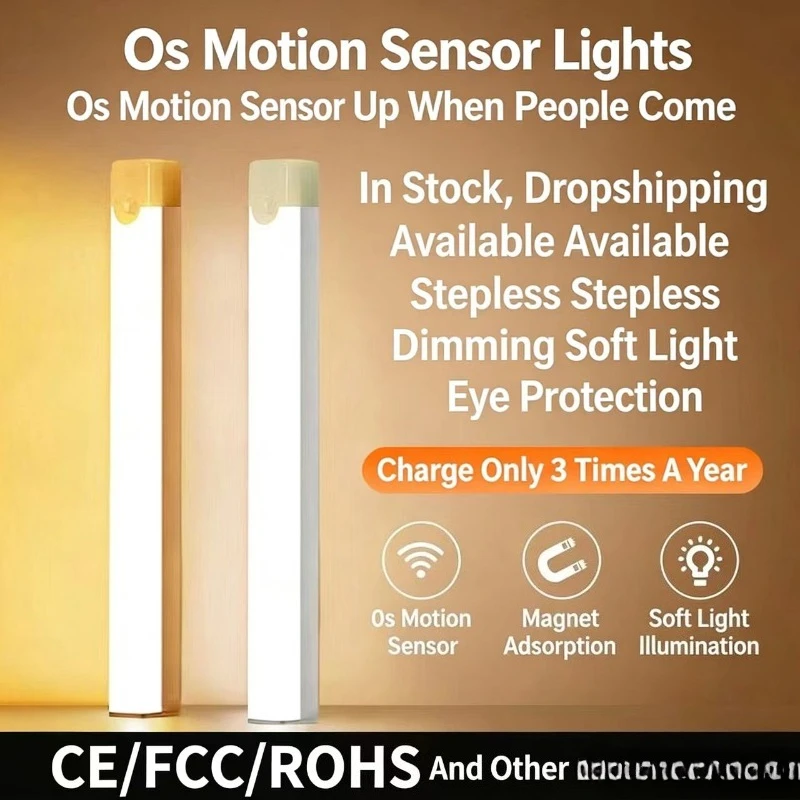 

30CM Rechargeable Motion Sensor LED Bar Light Induction Night Light Portable Cordless Magnetic Cabinet Lamp for Kitchen Bedside
