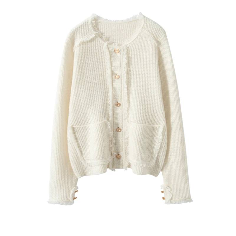 

Spring and Autumn New Women's Classic Cashmere Cardigan Long Sleeve Button Round Neck Sweater High Quality Basic Top